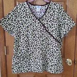 SB Scrubs animal print mock wrap scrub top